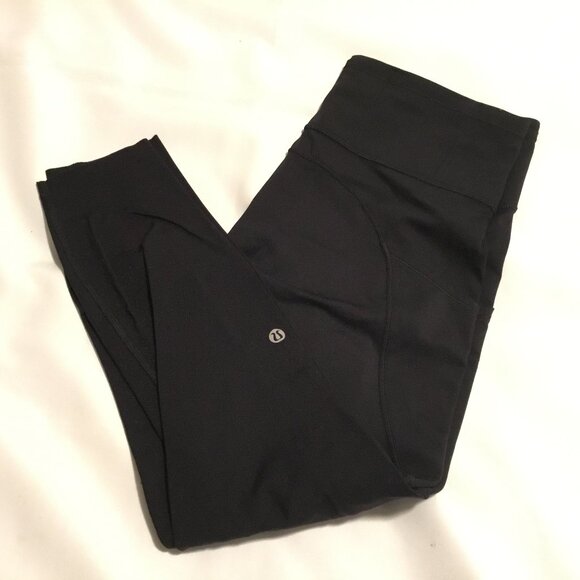 Lululemon Women's Capri Leggings Black Size 10 Side Pockets - Picture 1 of 11